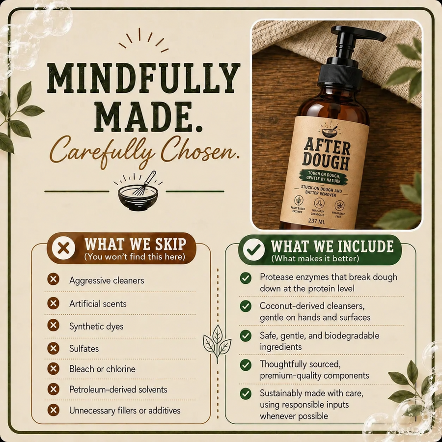 After Dough plant-based cleaner ingredients and the harsh cleaning ingredients it avoids